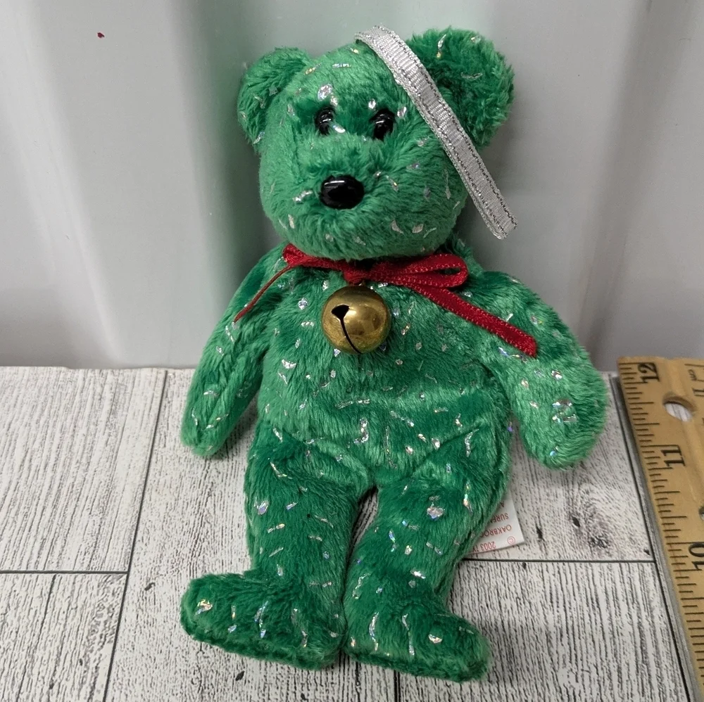 Ty Decade Green Bear with Silver and Red Accents
